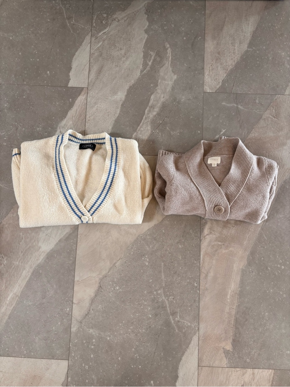 Cider Cream Cardigan with Blue Trim & Cider Taupe Knit Cardigan - Picture 2 of 6